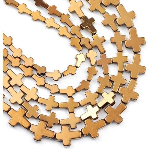 4x6/6x8/8x10MM Copper Cross Jesus Hematite Natural Stone Spacer Loose Beads For Jewelry Making Diy Bracelets Pendant Accessories