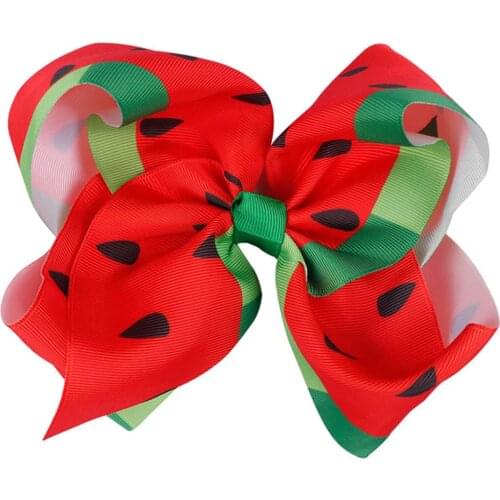 Ncmama 30pcs/lot 7'' Cute Fruit Printed Hair Bow Grosgrain Ribbon Hair Clips Watermelon Bow Knot For Kids Girls Hair Accessories