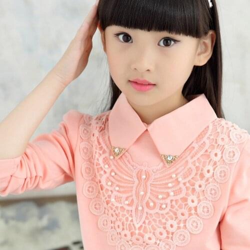Girls Blouse Shirts 2020 Autumn Girl Turn-Down Collar Lace School Blouses Children Cotton Tops Kids Clothing 3 4 6 8 10 12 14