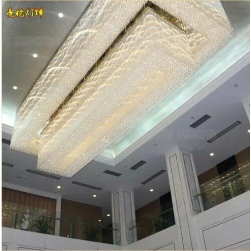 Large hotel project crystal lamp villa sales department lighting living room rectangular LED ceiling lamp