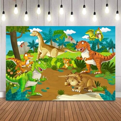 Dinosaur Theme Birthday Party Background for Party Decoration Safari kids Birthday backdrop Jungle Spring Dessert Table Banner
