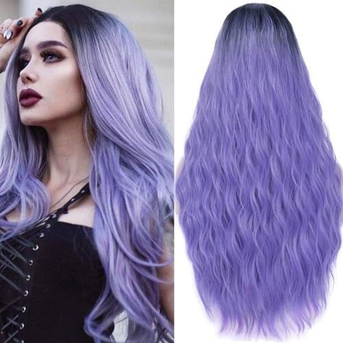 Alynn Long Body Wave Synthetic Ombre Purple Cute Fashion Curly Hair Wigs Heat Resistant Wigs For Women Daily Cosplay Party Use