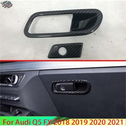 For Audi Q5 FY 2018 2019 2020 Carbon Fiber Style Interior Glove Box Handle Cover Trim 2pcs Car Styling Accessories
