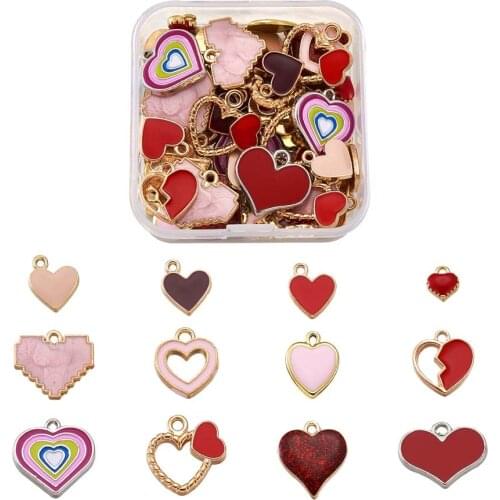 Pandahall 60pcs Alloy Enamel Charms Tiny Sweet Heart Pendants Necklace for DIY Earrings Bracelet Valentines Day Jewelry Gifts