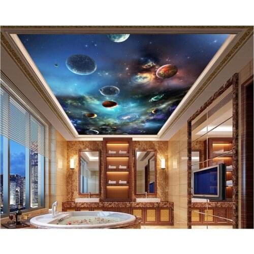 Custom photo 3d ceiling murals wallpaper Cosmic starry solar system planet painting 3d wall murals wallpaper for walls 3d