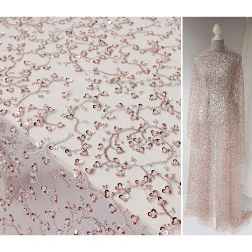 Quality gauze fabric pink Sequin plant jacquard embroidery sewing Cheongsam dress gown material
