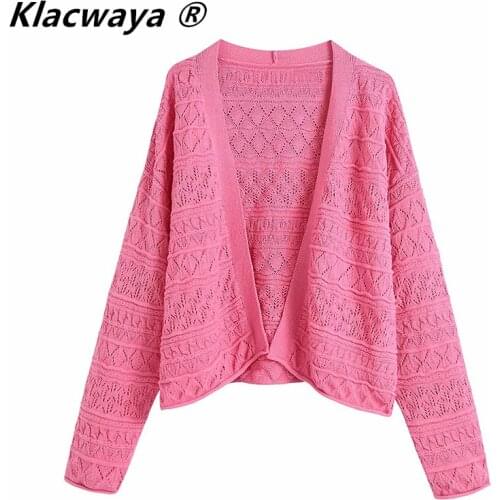 Klacwaya Women 2021 Fashion Textured Weave Loose Knit Cardigan Sweater Vintage Long Sleeve Open Stitch Female Chic Cardigan Tops
