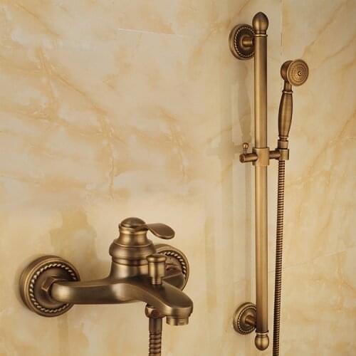 Classic Antique Bronze Bath Shower Faucet With Sliding Bar with Soap Holder Bathroom Rainfall Shower Faucet Set Bathtub faucet