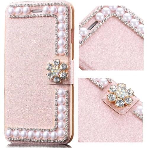 Diamond Flower Pearl Leather Case Cover For iPhone XS Max XR X 8 7 6 6S Plus 5S SE Samsung Galaxy S9/8/7/6 Edge Plus Note 9 8 5