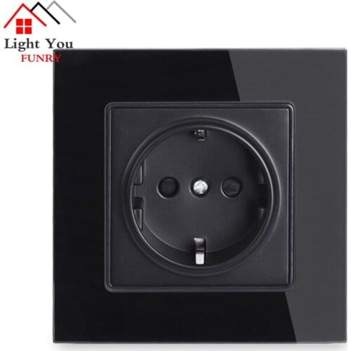 Crystal Glass Panel Power Socket Plug Grounded, 16A EU Standard Electrical Outlet 86mm * 86mm
