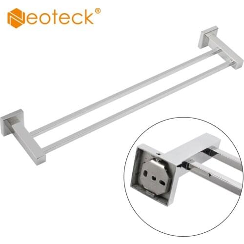Neoteck 304 Stainless Steel Bathroom Square Wall Mounted Double 2 Bar towel holder Storage Rail Shelf Towel Rail Rack Holder