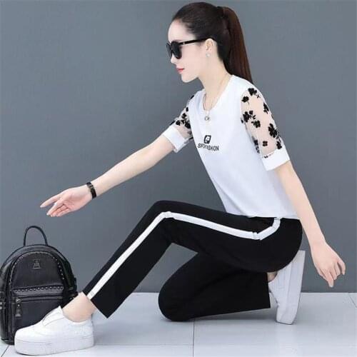 Summer New Fashion Plus Size Women Shorts Short-sleeved T-shirt Two Piece Set Korean Loose Casual Sports Suit Womens Tracksuit