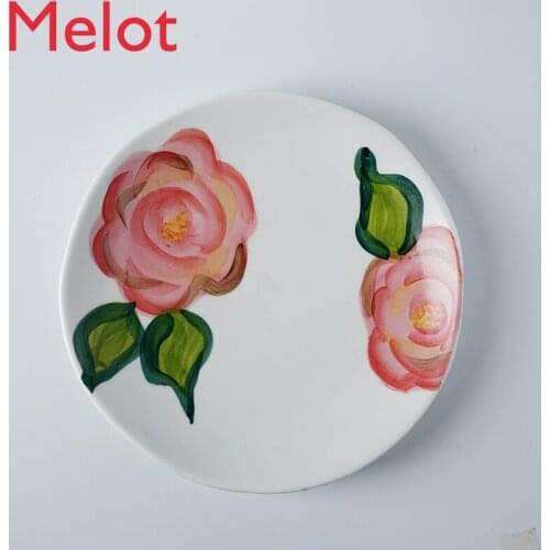 Hand-Painted Style Minimalist Creative Plate Internet Celebrity Flower Plate Dishes Salad Bowl Rice Bowl Dessert Bowl Sauce
