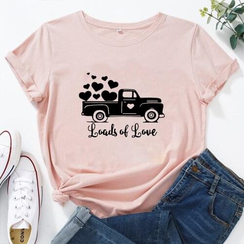 Fashion Loads of Love Print T-shirt Women Casual Loose Women Tops for Funny Round Neck Black Red Letters Graphic T Shirt Women