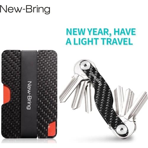 NewBring Minimalist Carbon Fiber Suit Bag Set: Card Holder+Key Holder Slim Light RFID Wallet Durable Key Organizer
