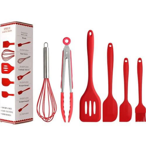 6Pcs Silicone Cooking Utensil Set Spatula Soup Spoon Brush Ladle Pasta Colander Non-stick Cookware Tools Sets