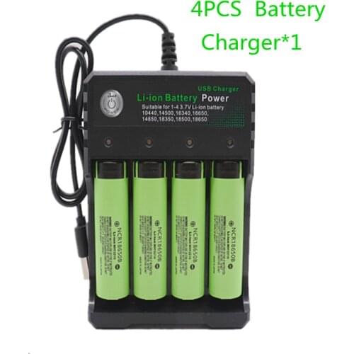 NEW 18650 Lithium Ion Rechargeable Battery for Panasonic NCR 18650B 3400mAh Flashlight Tool + USB Quad Smart Char