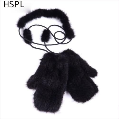 HSPL CDA008 Wholesale 2019 New design Black and Brown Knitted mink fur glove women