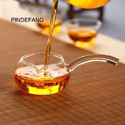PINDEFANG Side-handle Apple Style Hand-blown Heat-resistant Glass Fair Mug Serving Cup Sharing pot Gift teaset Kungfu teaware