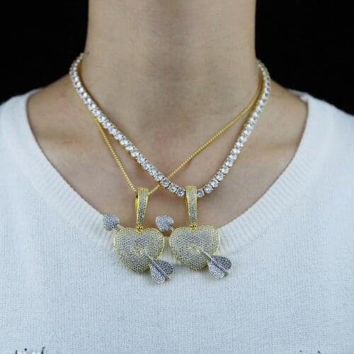 Girlfriend women gift micro pave 5A zirconia CZ pink white blue heart arrow pendant necklace With Box Chain Tennis Chain jewelry