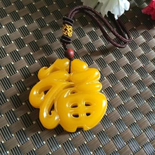 Natural Yellow Hand Carved Hollow Fuzi Jade Pendant Fashion Boutique Jewelry Fuzi Necklace Gift Accessories