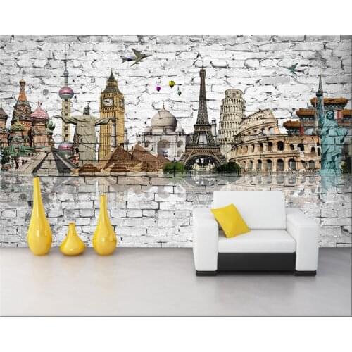 Custom wallpaper mural home decoration living room bedroom brick wall painting world famous building 3d wallpaper