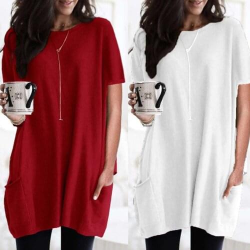 Casual Women T-shirt O Neck Solid Color Short Sleeve Loose Blouse Tunic Pullovers Female Ladies Casual Office Tshirts Plus Size
