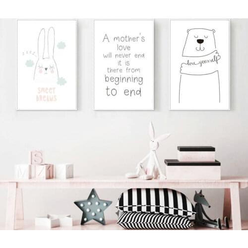 Lovely Nordic Rabbit A Mothers Love Canvas Painting Art Print Poster Picture Wall Baby Room Children Bedroom Home Decoration