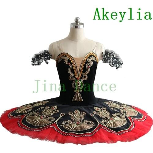 Don Quixote Kitri Professional Tutus For Girls Spanish Performance Professional Ballet Stage Costume Adult Black Red Ballet Tutu