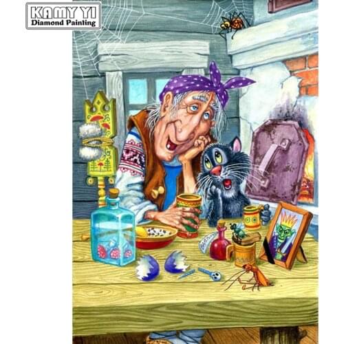 DIY handmade needlework diamond embroidery witch and cat rhinestone cross stitch mosaic diamond painting Art Home decoration YY