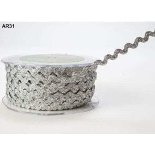 Silver Metallic Ric Rac 6mm Ribbon Lace on a 10m length , Decoration (N.B. this is a cut from a roll) AA7717