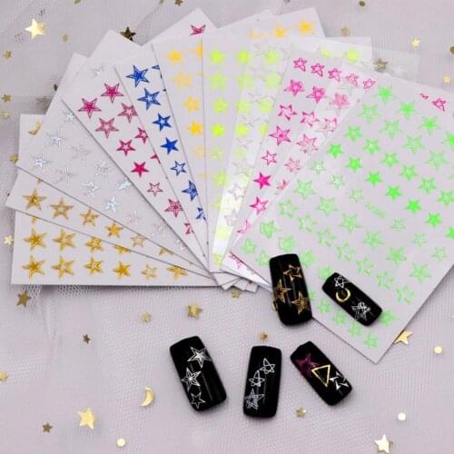 12Pcs/Set Nail Sliders 3D DIY Glitter Star Shape Back Adhesion Manicure Decals for Beauty nails accesorios наклейки на ногти