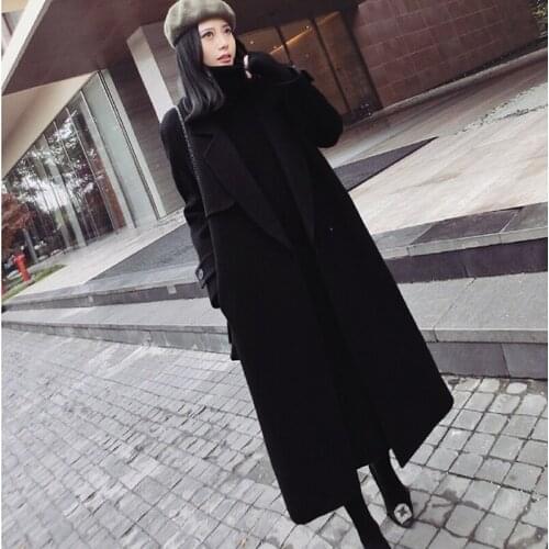 Plus Size Womens Cashmere Wool Jacket 2020 Winter Mid-length Woolen Coat Korean Black Slim Long-sleeved Woolen Outerwear Z567