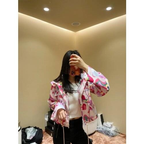 2021 Spring Summer Luxury Design Printed Loose Thin Hooded Windbreaker Trench