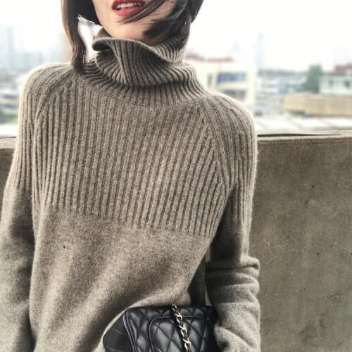2020 New Style for Autumn and Winter Turtleneck Sweater Wool Sweater Women Long Sleeve Womens Solid Color Loose Thick Backing L