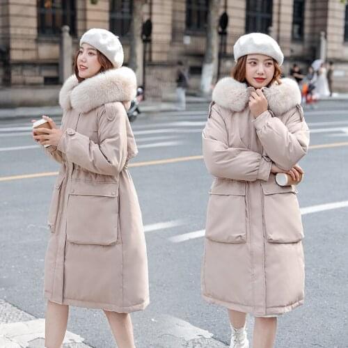 Womens Winter Long Warm Coat 2021 Korean Fashion Thickened White Duck Down Jacket WomensBig Fox Fur Collar Warm Coats
