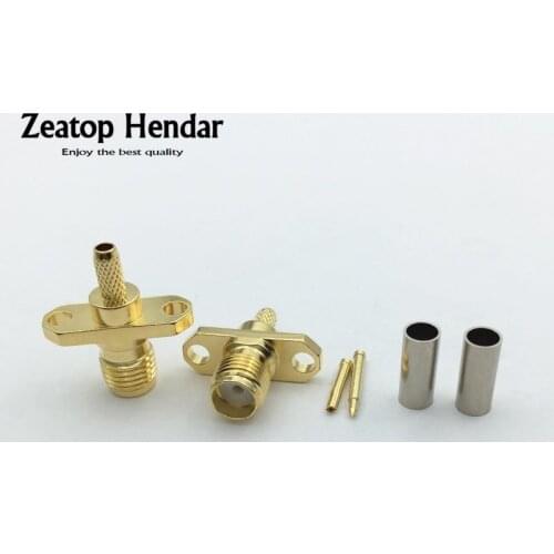 10Pcs Brass SMA / RP-SMA Female Jack with 2 Hole Flange Soldering for Crimp RG174 RG178 RG316 LMR100 Cable RF Coaxial Connector