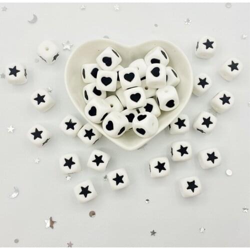 10Pcs Silicone Beads Heart-shaped Star 12mm Letter Beads Teething Baby Teether Pacifier Chain Toys DIY Necklace Loose Beads