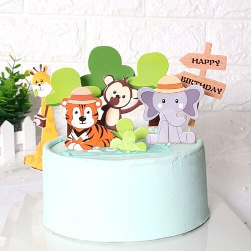 11pcs/set Happy Birthday Jungle Animal Cake Topper Birthday Party Decorations Kids Cupcake Toppers Jungle party Supplies