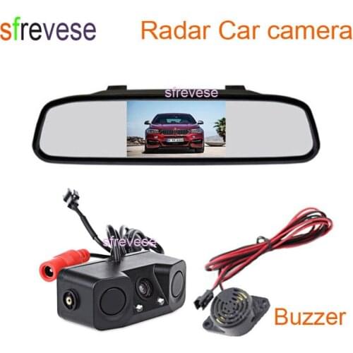 2 LED Night Vision Car Reverse Parking Backup Sensor Radar Camera 170 Degree + 4.3" TFT LCD Mirror Monitor