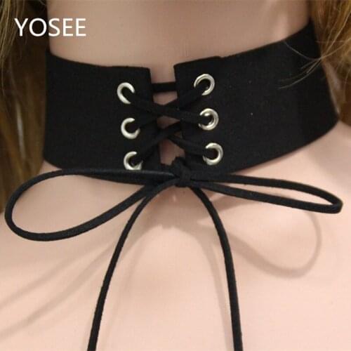 2018 Korean New Arrival bandage Metal Circle Delicate Pendant Necklace Suede Short Necklace Choke Collar For Girls Fashion