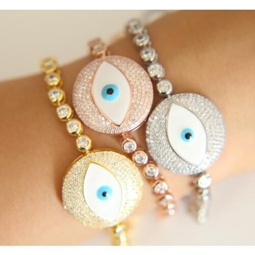 2018 Top Quality white & blue enamel Evil Eye cubic zirconia Bracelets for Womens Bracelets Pulseira Jewelry Bijoux