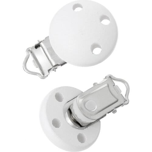 5PCs White Baby Pacifier Clip Round Wood Charms For Hamemake DIY Craft 30x45mm MT0393X