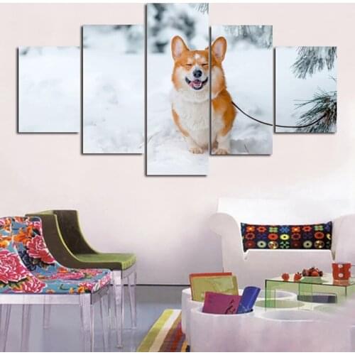 5 Pieces Lovely Animals Dog Hd Printing Pictures Modern Frameless Canvas Painting Wall Art Home Decoration for Living Room