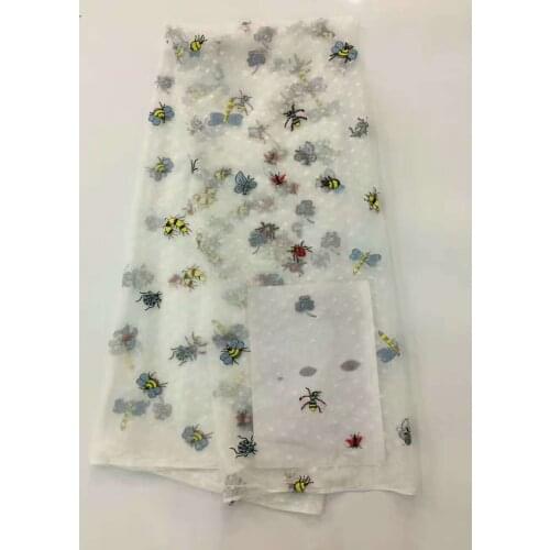 5yards BB818 good quality nice dobby honey bees embroidery net mesh lace fabric for evening dress/wedding