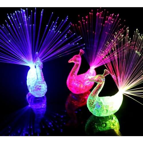 50pcs/lot Flashing LED Light Up Toys Peacock finger light rings Glowing color changing peacock ring LED accessories night toys