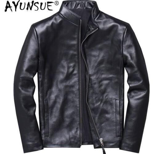 AYUNSUE 2020 New Mens Genuine Leather Jacket Cowhide Spring Autumn Real Cow Leather Coat Plus Size Veste Cuir Homme V-1924