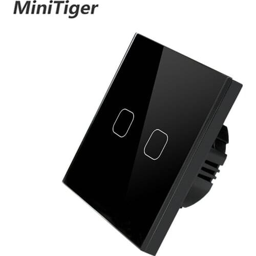 Minitiger Wireless Remote Control Touch Switch 2 Gang 1 Way Black Crystal Glass Switch Panel Single FireWire sensing wall switch