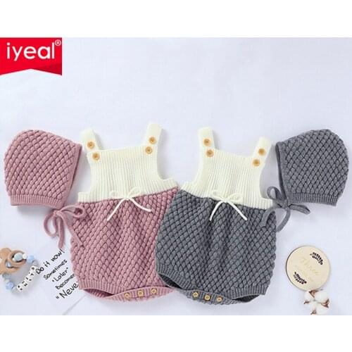 IYEAL 2020 Baby Sweaters With Hat Sleeveless Knit Woolen Newborns Boys Girls Jumpsuits Outfits Baby Bodysuits Infant Clothing