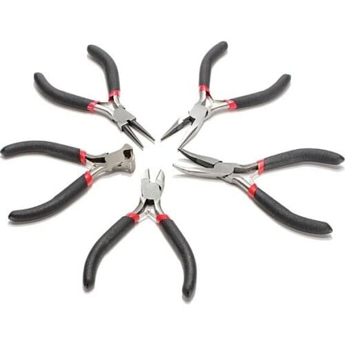 DHL 50 Set 5pcs Black Handle Mini Jewellery Plier Cutter Chain Round Bent Nose Beading Making Repair Tool Kit